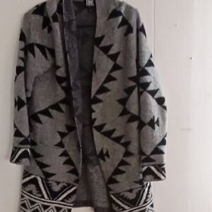 FRYE Gray & Black Geometric Open-Front Cardigan